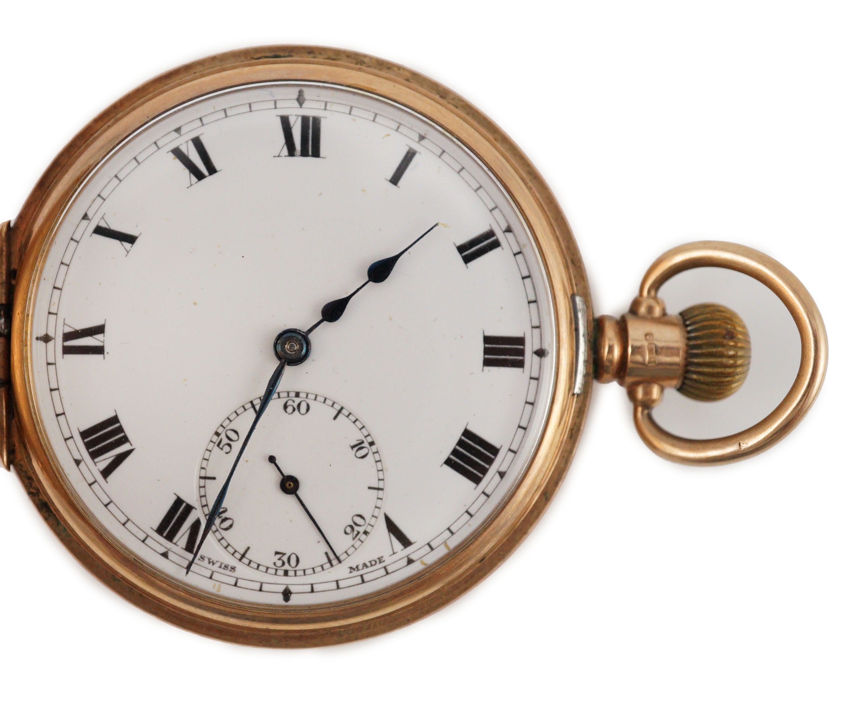 A George V 9ct gold keyless lever half hunter pocket watch